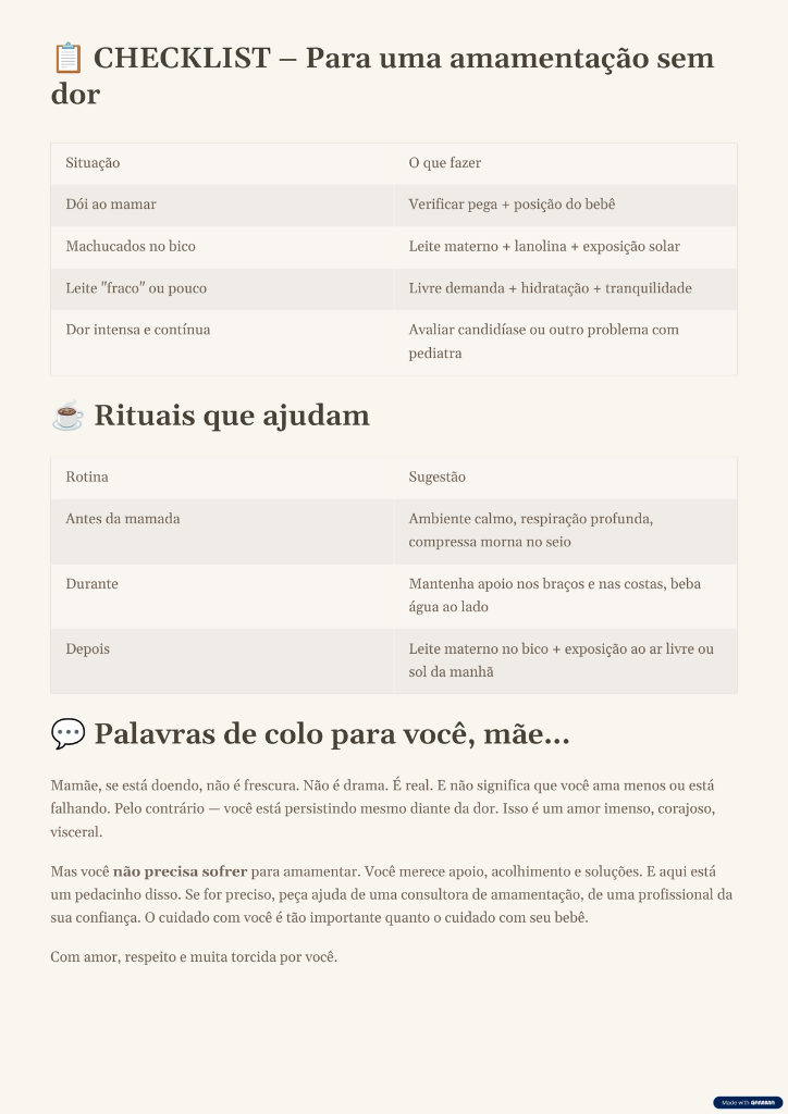 Checklist para Amamentação Sem Dor